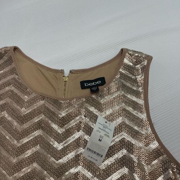 NWT Bebe Uptown Leather And Shine Gold Sequin Tank Top Size Medium New - Picture 2 of 7